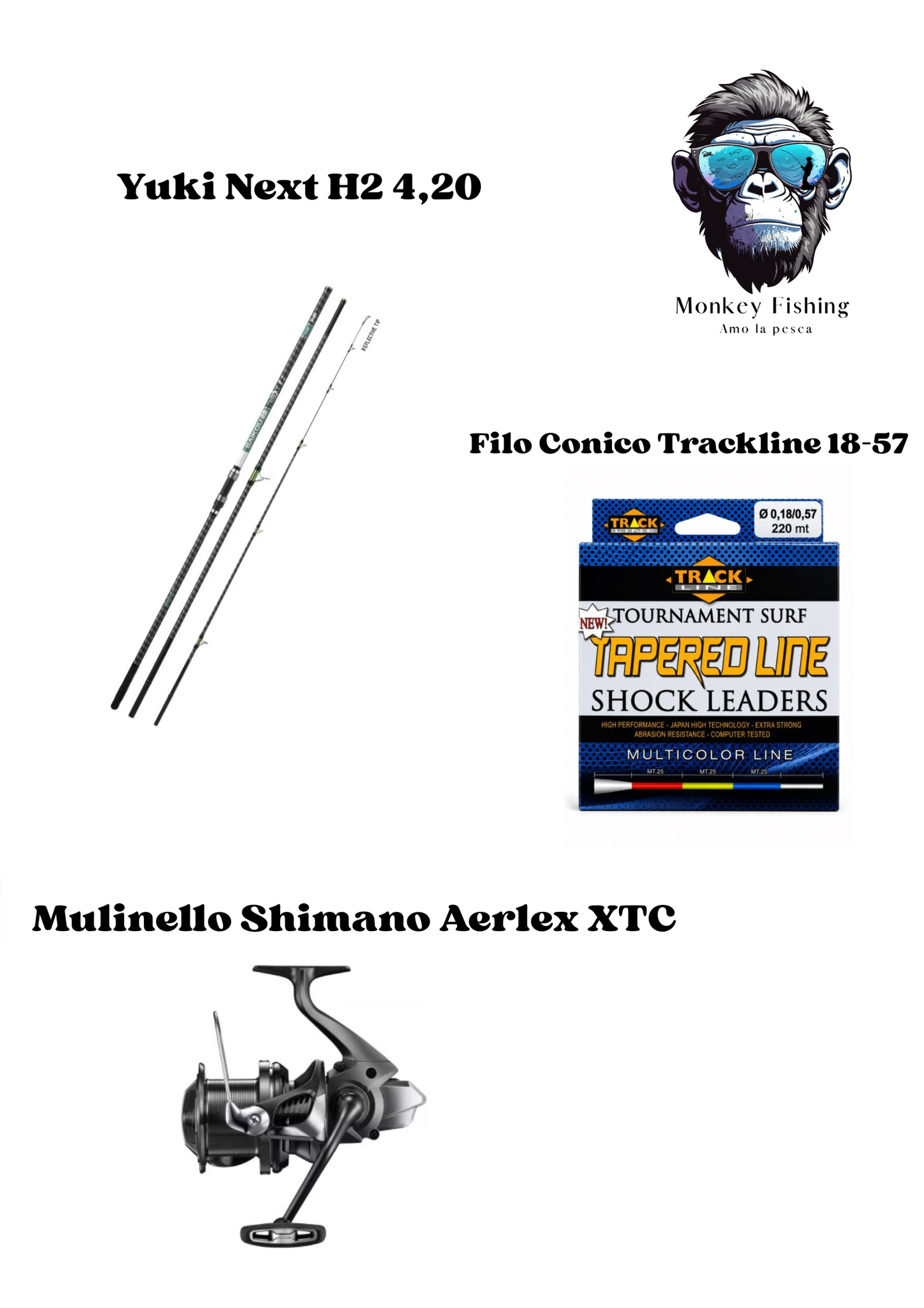 Combo Surfcasting Yuki Next H2 + Shimano Aerlex XTC 14000 + Shock Leader Conico Track Line 220m 0,18-0,57